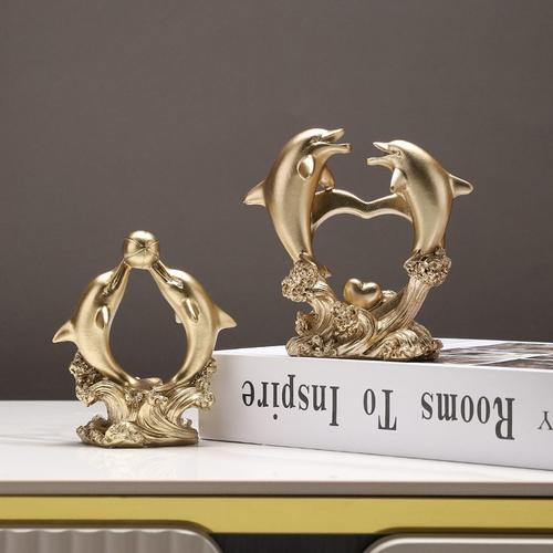 创意金色海豚家居摆件办公室乔迁电视柜装饰海豚客厅礼品玄关开业