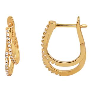 G/S法国女孩 高智感精致金属锆石线条耳环小众双层设计耳饰耳圈女