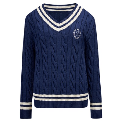 2色徽章款V领针织毛衣