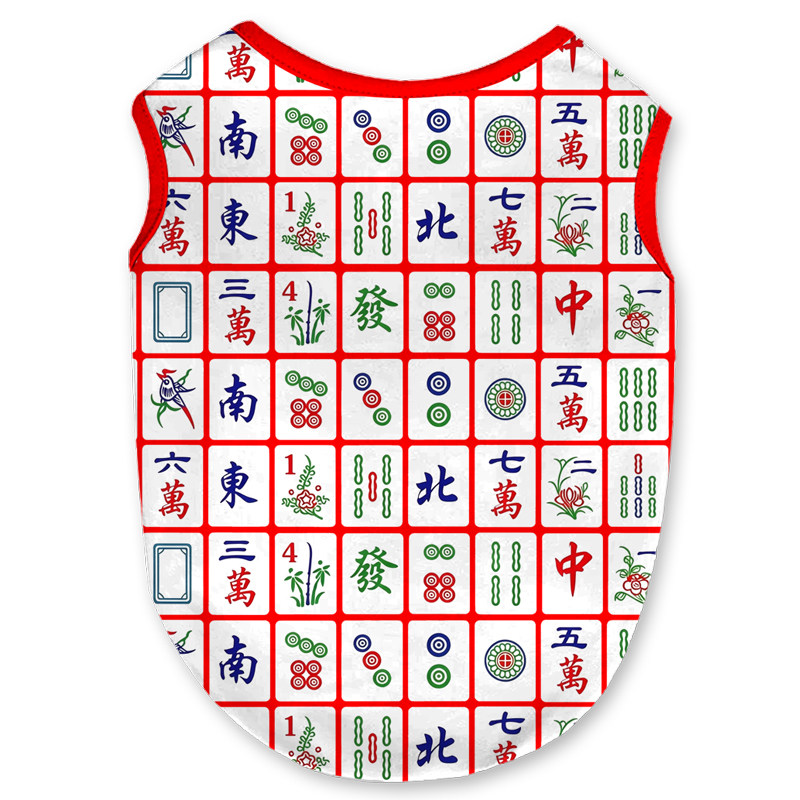 国潮麻将赢字宠物背心大中小型猫咪狗狗萨摩耶比熊衣服透气防掉毛