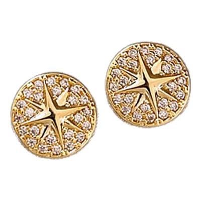 金色圆形满钻八芒星耳钉精致小众