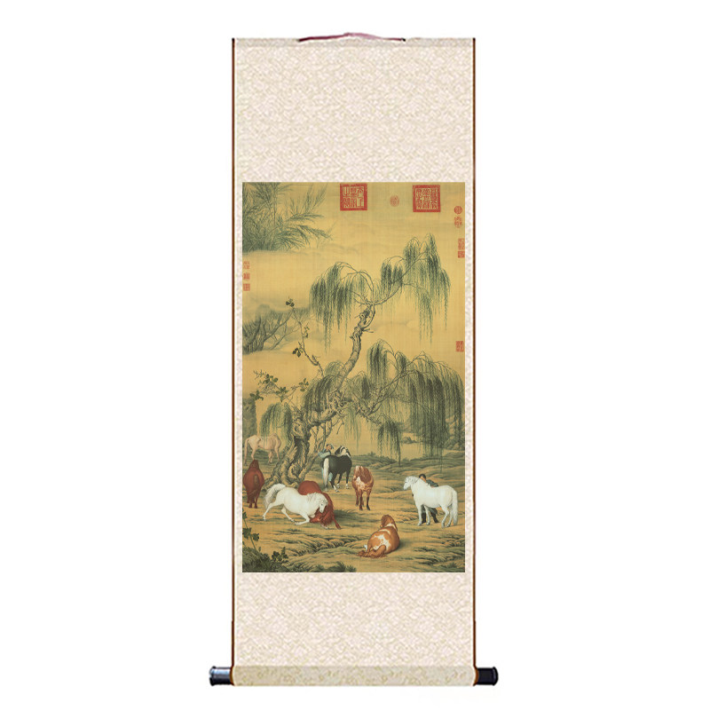 清朝郎世宁八马图高清微喷装饰画