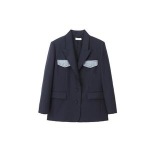 REVAN芮范设计师款高级感通勤藏青色西装RM10101282