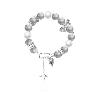 PP饰品《凛》银灰色两戴十字架蝴蝶结珍珠手链轻奢风小众珍珠手串