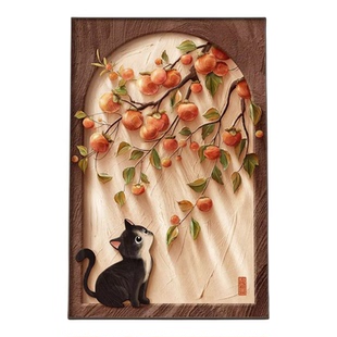 中古风猫咪客厅装饰画玫瑰高级感落地画复古沙发背景墙挂画玄关画