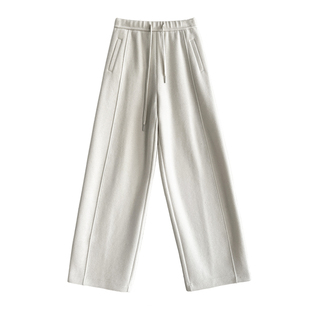 白色绵羊毛弯刀裤女2025秋冬加绒加厚糯米裤卫裤澳洲羊毛呢阔腿裤