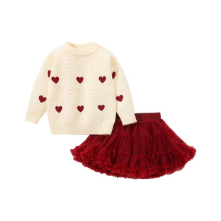 D.Bkyer女童毛衣套装秋冬红色宝宝过年衣服针织衫tutu裙蓬蓬裙子