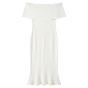 One collar waist cinched patchwork dress一字领收腰拼接连衣裙