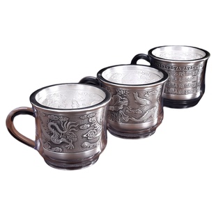 999纯银主人杯大容量银茶杯双层隔热银杯子单酒杯品茗杯足银茶具