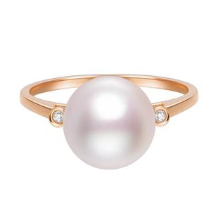 莱绅通灵珠宝 Only系列 珠花 18K金淡水珍珠戒指 钻石戒指 钻戒女