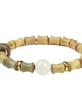 绿檀香木竹节节高升月光石手串