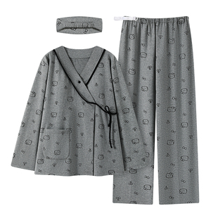 新中式KT猫春秋季纯棉月子服带胸垫产前产后产妇喂奶孕妇哺乳睡衣