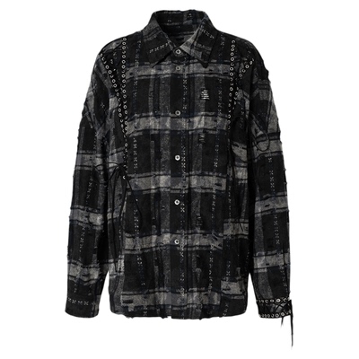 BAK邦格日记格纹绑带长袖衬衫