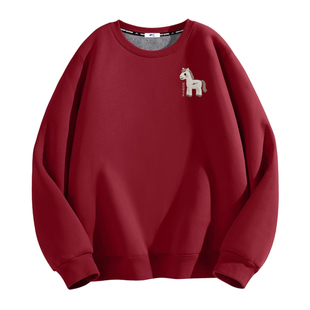 回力小马卫衣男2026马年酒红色情侣衣服属马本命年加绒新年战袍Y