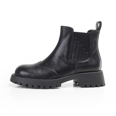 嘉俪多英伦短靴女牛皮中跟圆头