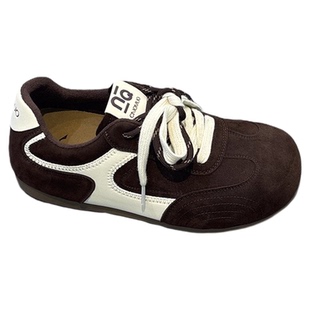 轻便软底~真皮内增高丑萌德训鞋女2025秋冬复古双色带休闲阿甘鞋