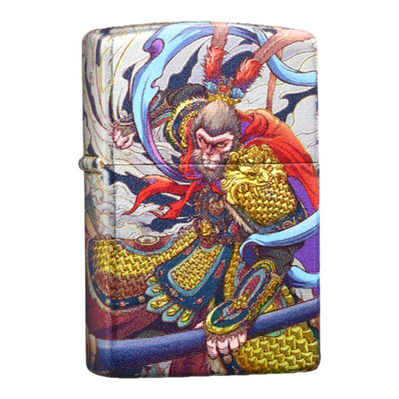 zippo打火机古法镀银烫金美猴王
