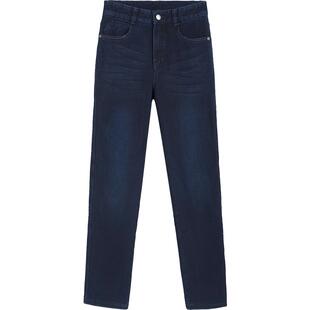 捷纯高端加绒牛仔裤男2023冬季加厚弹力高腰宽松直筒裤子男九分裤