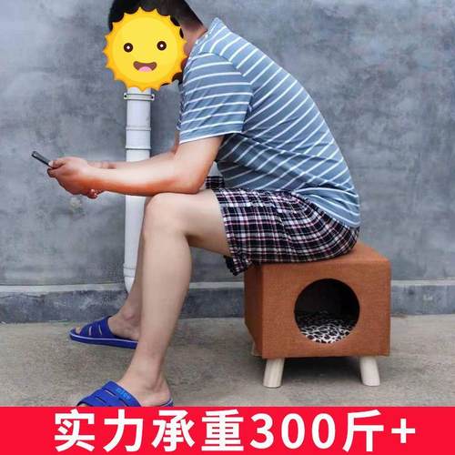 实木猫窝凳子封闭式人猫共用猫咪用品小幼猫屋房子四季通用冬保暖