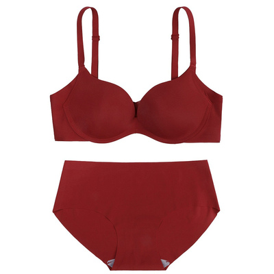 趣安芬本命年红色喜庆结婚内衣女无痕裸感小胸聚拢舒适文胸套装