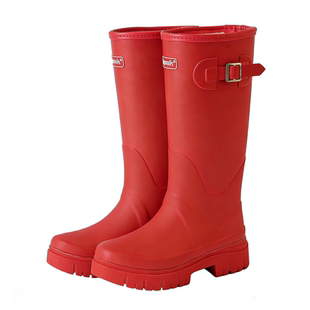 红色雨鞋女款2025新款冬季加绒一体女靴防水防滑高筒户外加棉水鞋