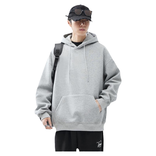 XAKA美式重磅硬挺纯色情侣连帽卫衣男加绒加厚2024春秋冬新款外套