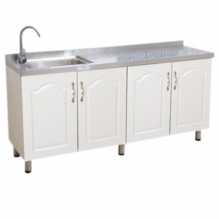 2米长厨房整体橱柜不锈钢面加宽60碗家用灶台经济型简易水盆柜子