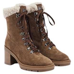 CASADEI/卡桑蒂【12期免息】新品 仿羊羔绒内里防滑马丁靴 粗跟