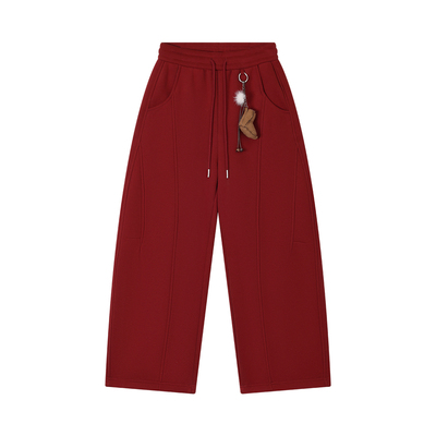 熙薇SIVI卫裤女士设计感百搭冬季休闲圣诞款加绒直筒运动裤H6476