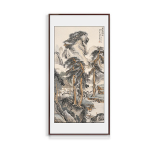 新中式玄关装饰画山水画鸿运当头走廊竖版玄幻挂画办公室茶室壁画