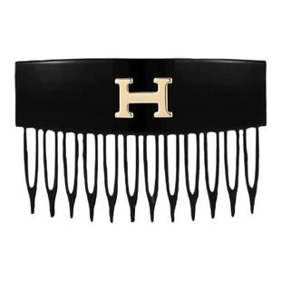 韩系轻奢气质金标H字母发梳女侧边碎发刘海夹倒插梳发夹头饰发卡