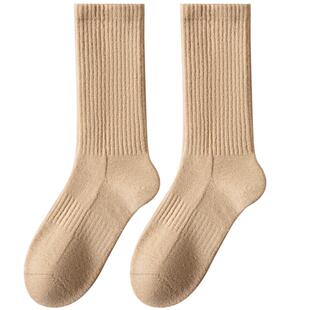 羊毛袜女秋冬季加绒加厚长筒保暖咖色东北防滑雪地毛巾长袜配靴子