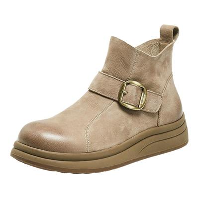 百丽加绒保暖棉鞋休闲靴子女25冬款真皮厚底切尔西短靴E5D1DDD5