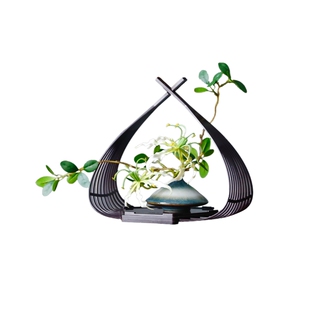 茶桌摆件茶台茶室桌面高档装饰品绿植仿真花新中式禅意小花瓶盆景