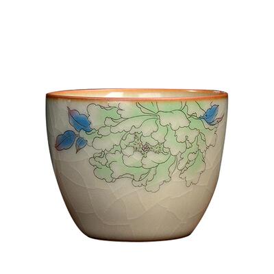 复古陶瓷汝窑家用喝茶杯6只装客人杯主人杯开片可养功夫茶具单杯