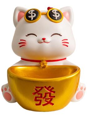 招财猫钥匙收纳玄关摆件家居好物置物架乔迁礼物客厅装饰流沙摆件