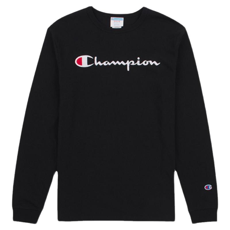 美版Champion冠军T恤男潮牌刺绣草写logo纯棉圆领长袖打底上衣女
