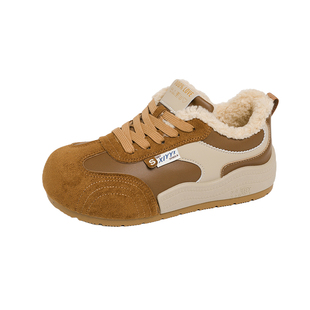 踩屎感真皮运动棉鞋女款冬季2025新款加绒保暖二棉阿甘跑步鞋34码