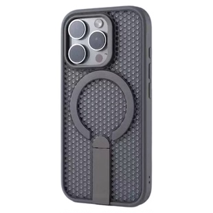 蜂窝散热网孔适用苹果16promax磁吸手机壳16e新款iphone15pro超薄透气14金属折叠支架13磨砂12pm硅胶防摔plus