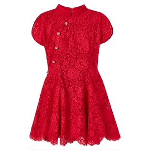 [赵丽颖同款]self-portrait 2026早春新款正红色新中式蕾丝连衣裙