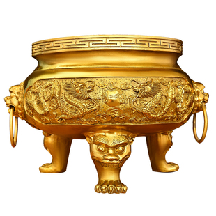 铜双龙香炉三足香炉鼎家用龙戏珠超大特大号寺院供奉香炉大尺寸纯