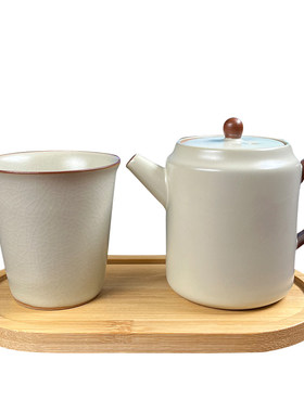 米黄汝窑一壶一杯一人饮工位茶具