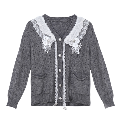 【年货狂欢季】4MILE BY KSMILE 蕾丝花边拼接毛衣软糯针织开衫