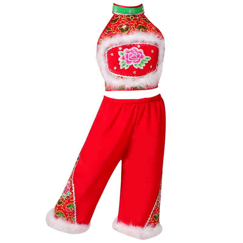 六一打鼓服肚兜演出服妞妞看戏儿童喜庆秧歌服中国梦娃民族幼儿园