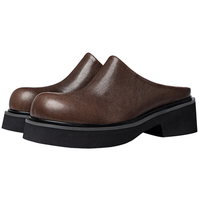 复古包头拖鞋棕色男士厚底增高鞋