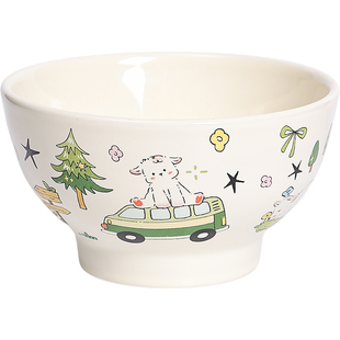 鹿谷川萌趣动物饭碗家用特别好看的早餐酸奶碗甜品碗燕麦碗高脚碗