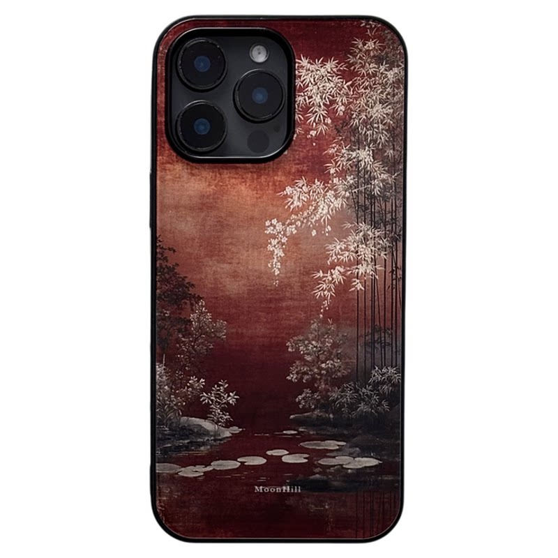 《迟景含烟》山月集新中式适用于iphone16promax苹果15/14pro华为小米安卓防滑全包玻璃原创国风高级感手机