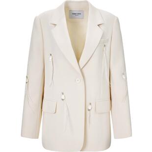 商场同款糖力 杏色精致灵动羽毛亮片装饰西装外套女春秋季小西服