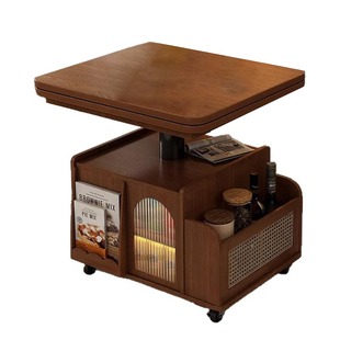 臻品阁可折叠旋转移动茶几小推车小户型沙发边几边柜两用餐桌茶桌