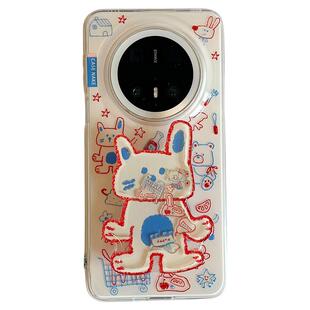 拓岚 适用华为pura70pro+新款手机壳双层Pura80pro韩风ins涂鸦猫咪狗狗摇摇乐支架mate70女60pro挂绳硅胶网红